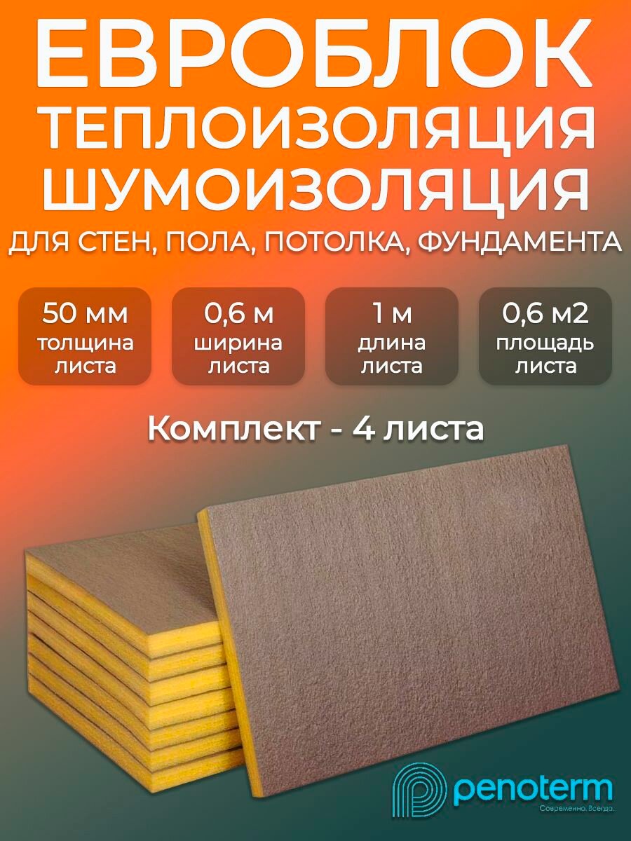 Евроблок 50мм 18м2 Порилекс 3 листа теплоизоляция для дома и балкона звукоизоляция шумоизоляция
