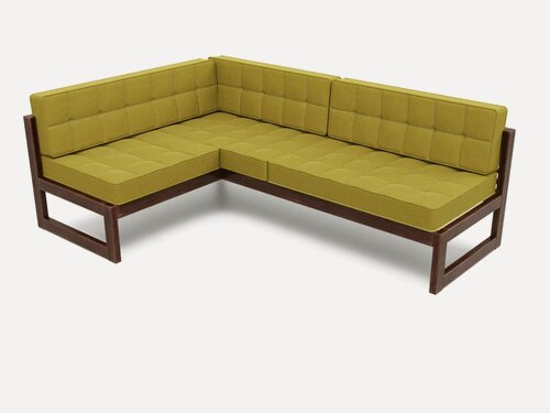 Изображение товара Садовый диван угловой Arsko Сега-У-С левый, горчичный-орех, деревянный, в гостиную, в прихожую, на балкон, скандинавский лофт