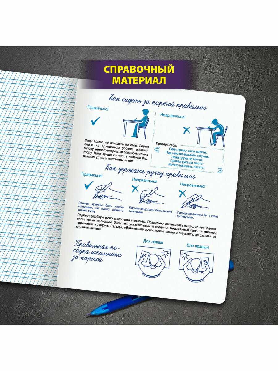 Тетрадь в частую косую линейку 12 листов для школы набор 10 штук, прописи для школьников, Юнландия, 404858 — фото 1