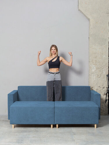 Изображение товара Раскладной диван кровать Денвер NEW прямой модульный, механизм еврокнижка, 213х102х85 см, синий