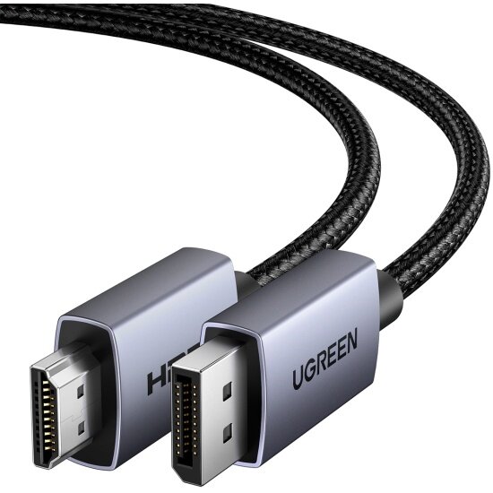 Кабель Ugreen DP125, DP (m) - HDMI (m), 4Kх30Гц, 1,5м, черный/серый (35841)
