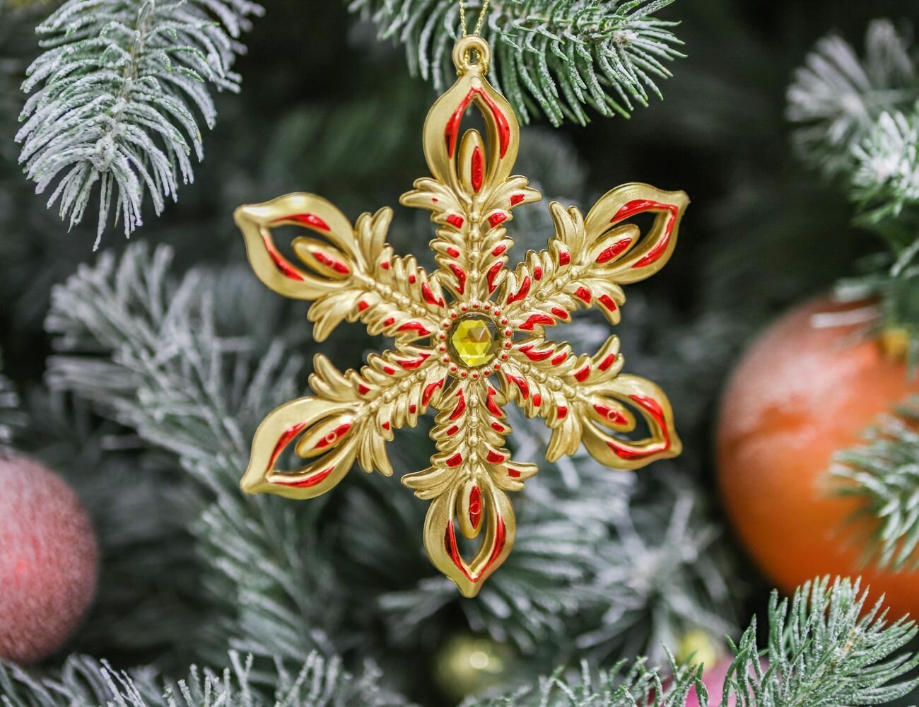 Снежинка волшебные пёрышки, акрил, прозрачно-золотая, 13 см, Forest Market 191058