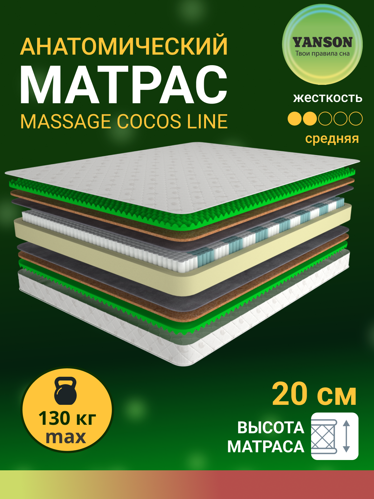 Матрас 180х200 ортопедический кокос-пена независимы пружинный