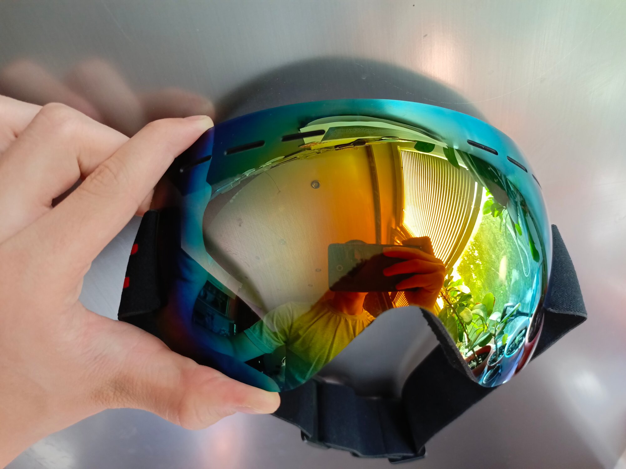 Очки-маска для зимних видов спорта с двойным противотуманным покрытием желто-синия линза