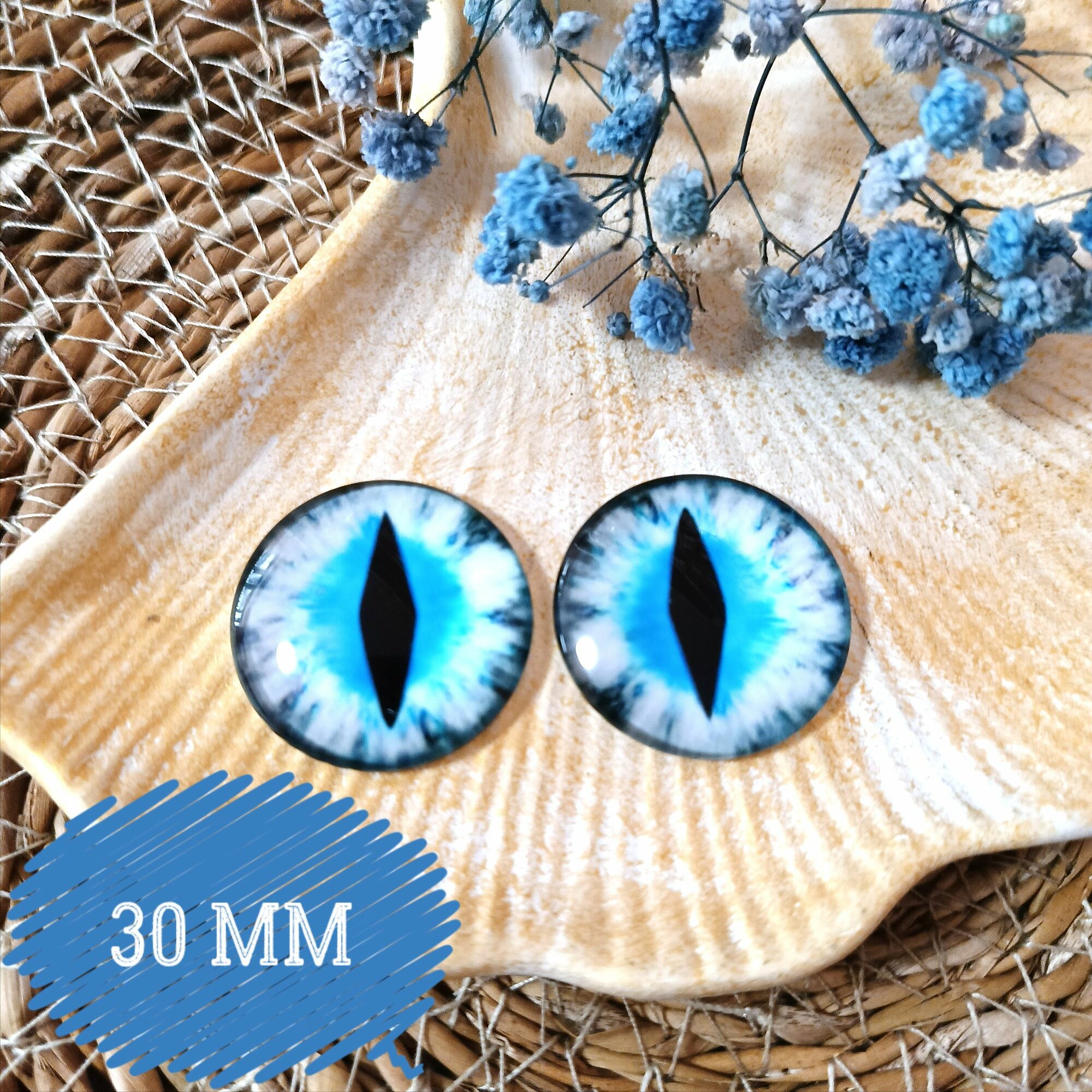 Глаза стеклянные кабошоны для игрушек 30мм 2шт