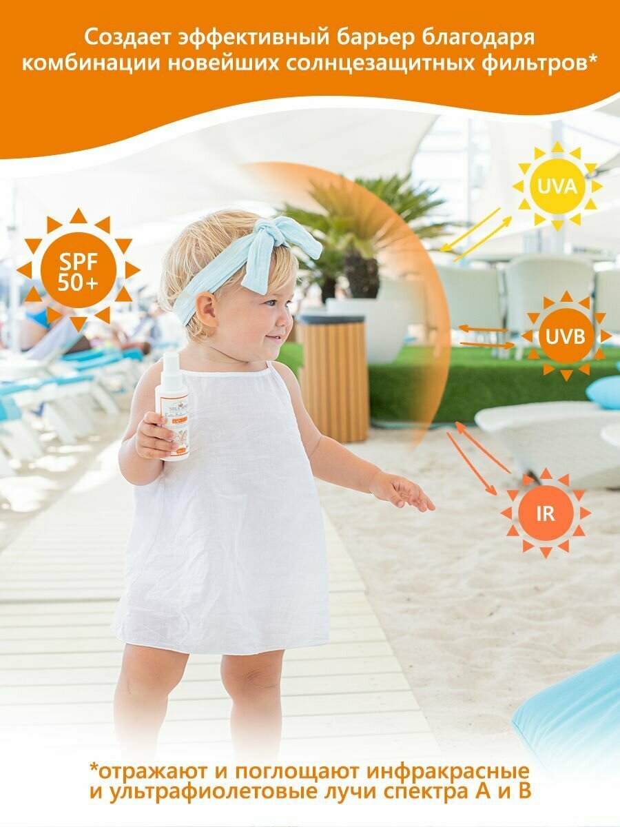 Картинки Солнцезащитное молочко-спрей детское HELAN Sole Bimbi, для лица и тела, водостойкое, SPF 50+, 100 мл