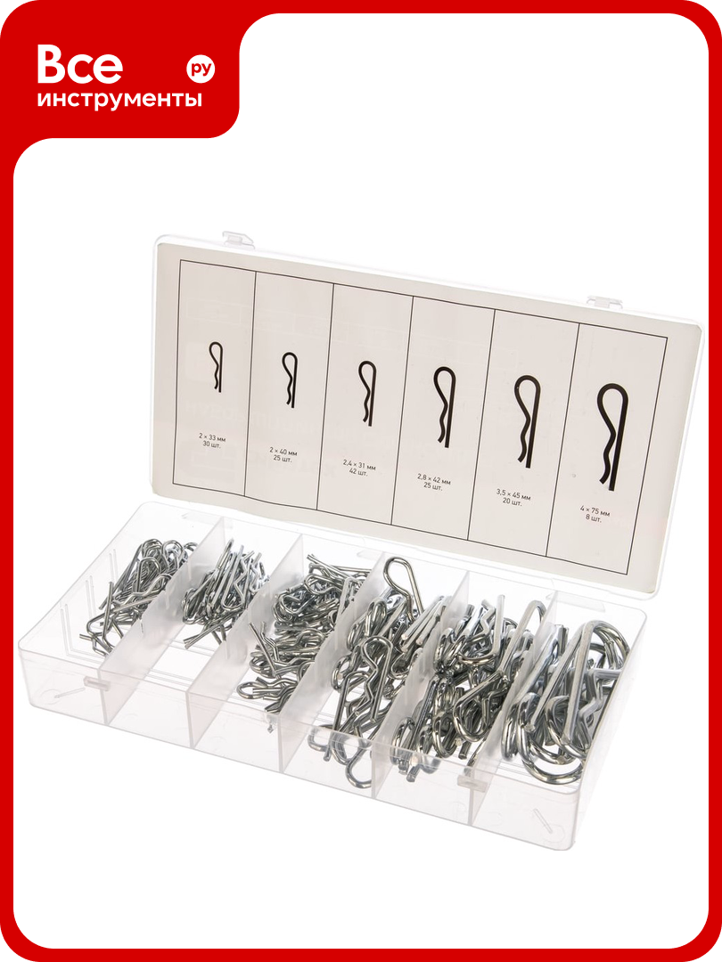 Набор шплинтов СИБРТЕХ S головки с фиксацией 150 предм. // 47605