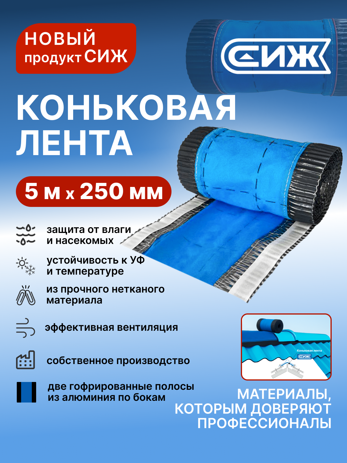 Аэроэлемент конька 250 мм длина 5 м Аэроэлемент конька и хребта от компании СИЖ