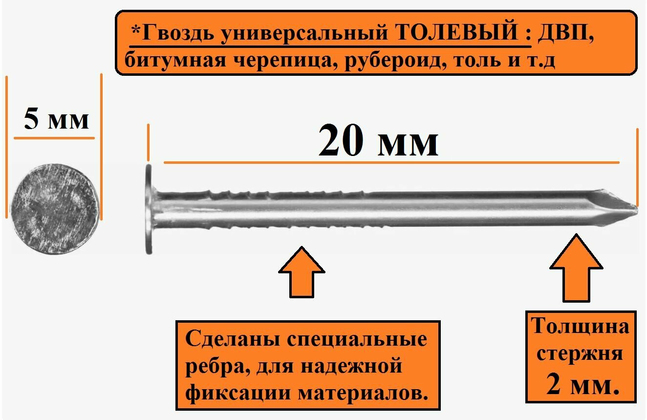 Гвоздь универсальный толевый размером 2*20 мм цинк 50 шт.