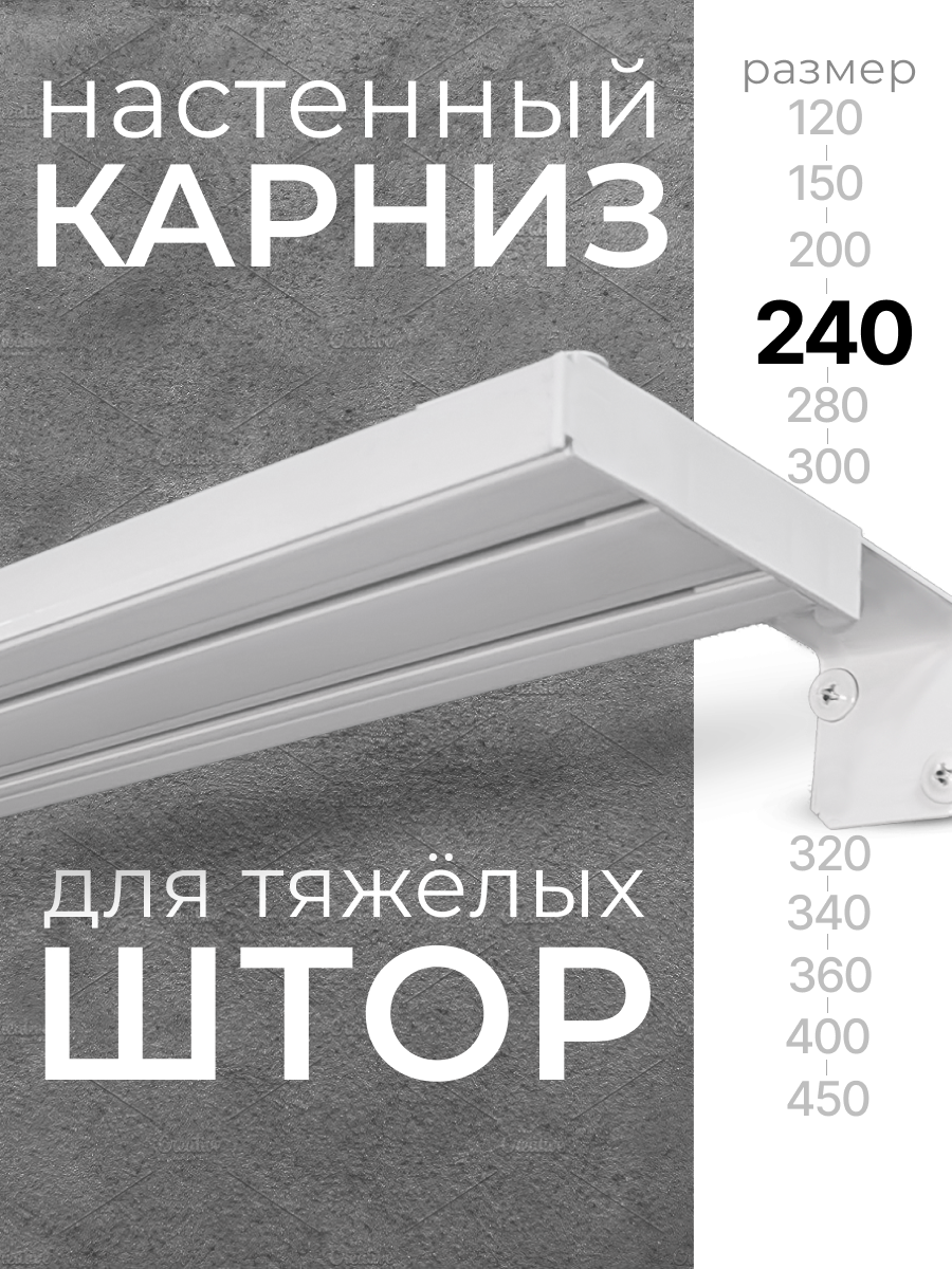 Карниз настенный двухрядный 240 см для тяжелых штор.