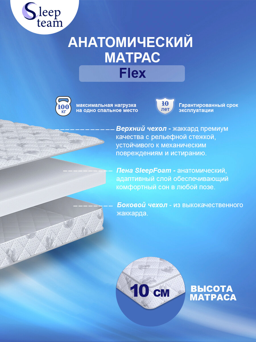 Матрас детский SleepTeam Flex 70х180, беспружинный, высота 10 см, односпальный — фото 1