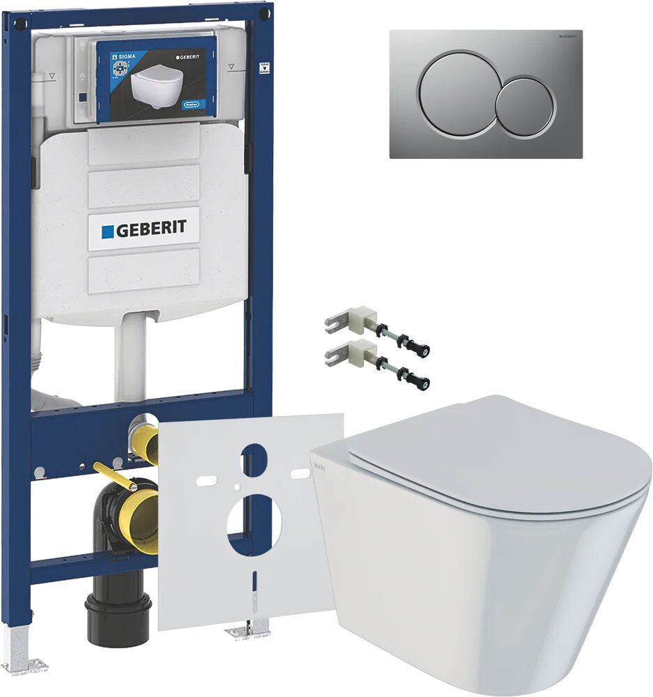 Комплект Унитаз подвесной IDDIS Calipso CALRDSEI25 / Крепления Geberit Duofix к стене / Инсталляция UP 320 111.300.00.5 Кнопка Sigma лакированная матовый хром Шумоизоляция