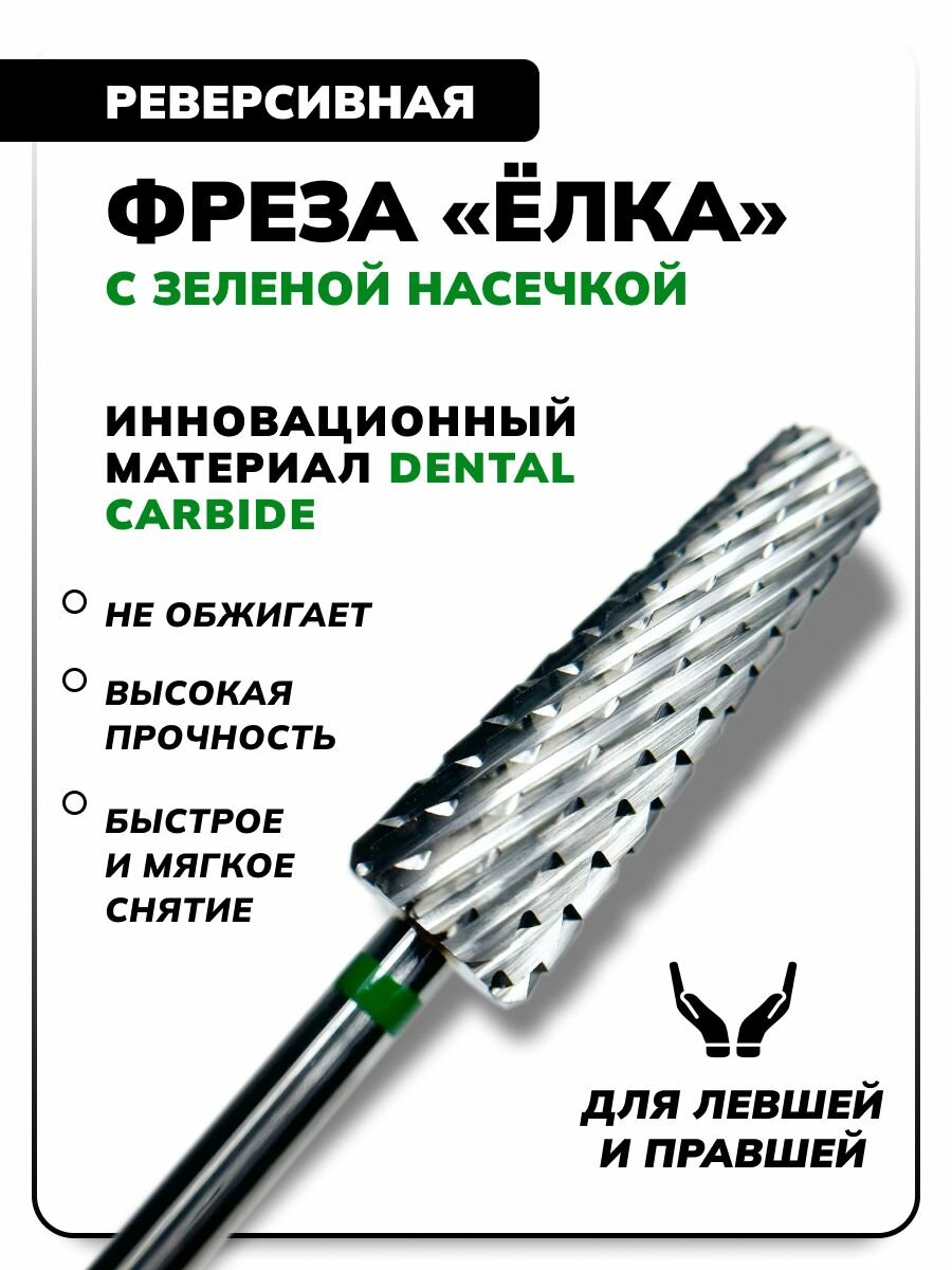 Фреза для маникюра для снятия гель лака Dental Carbide Е402 зеленая насечка (593)