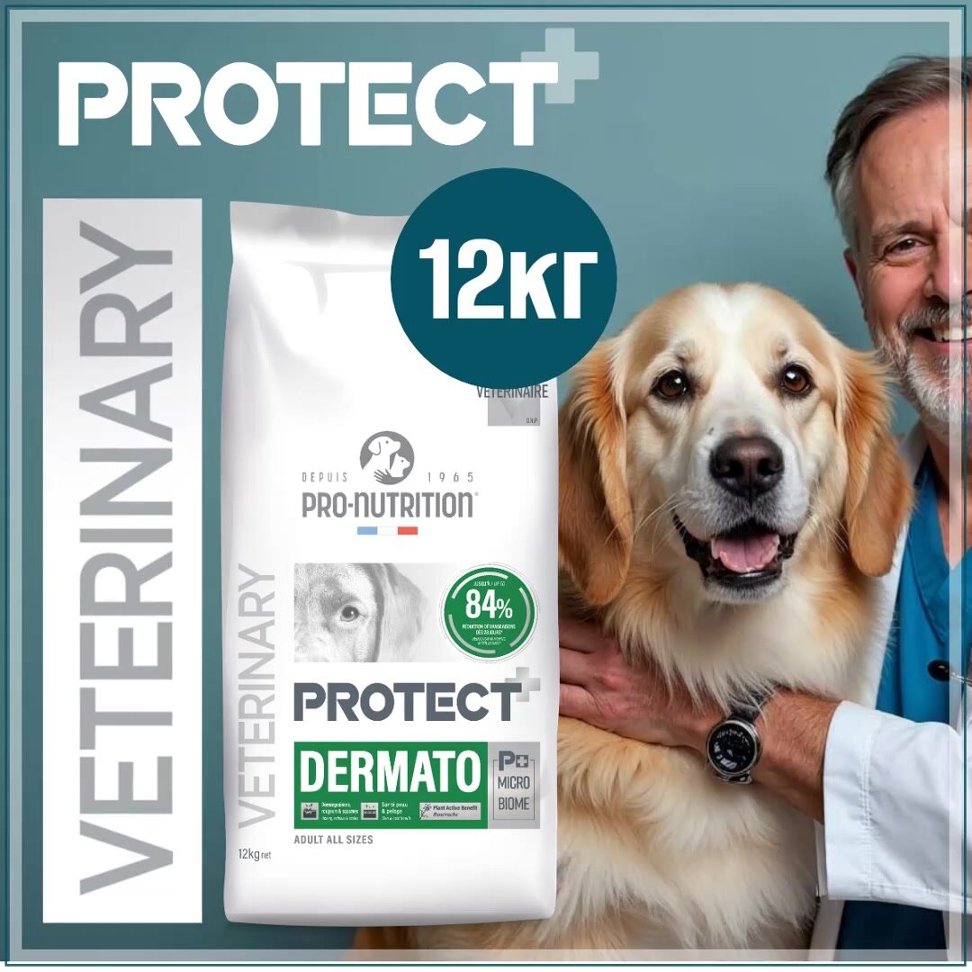 Сухой лечебный корм для собак Flatazor Protect+ Dermato, ветеринарная диета для собак склонных к дерматозу и выпадению шерсти, решает проблемы патологии кожного покрова, Франция,12кг. — фото 1