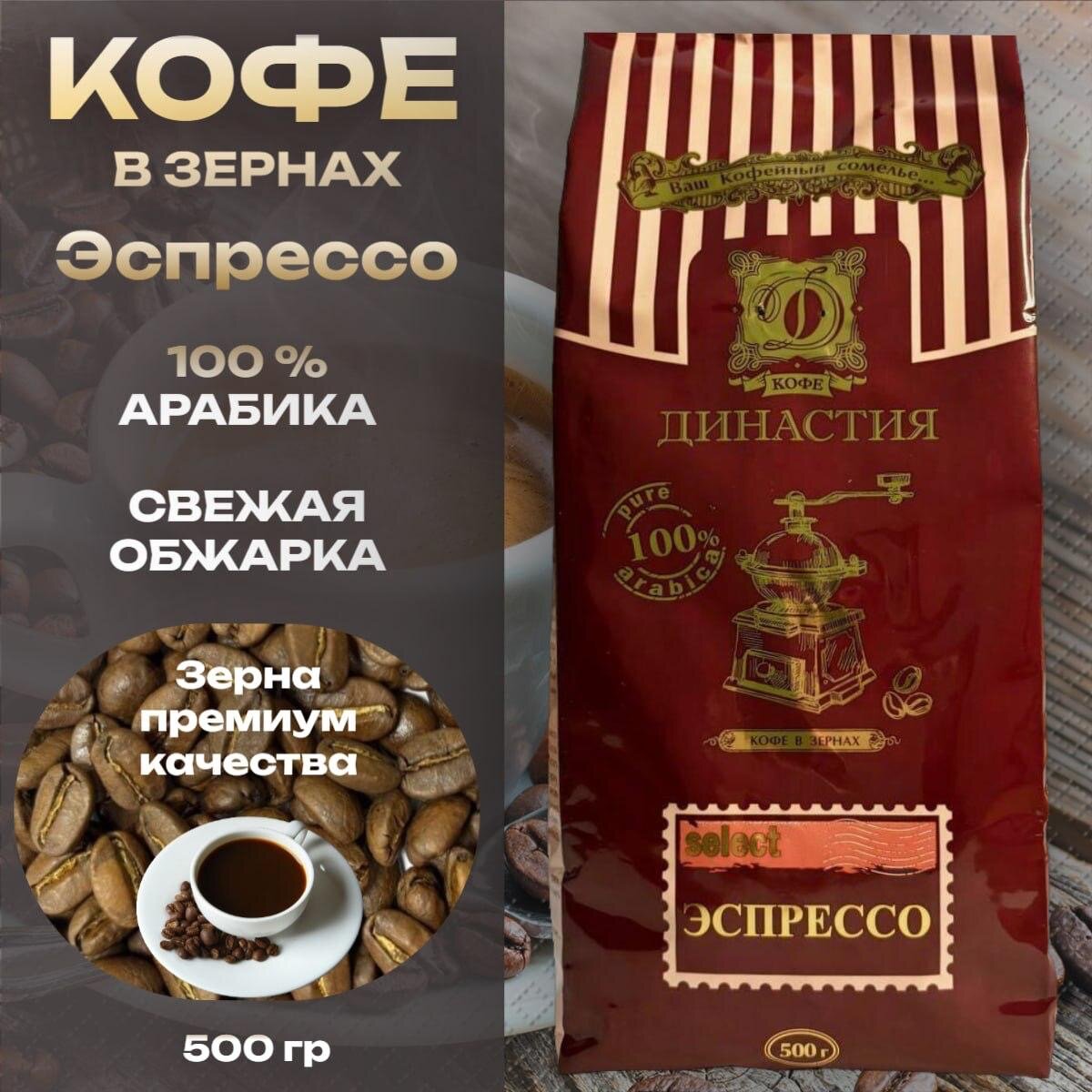 Кофе Династия Эспрессо Арабика в зернах 500г