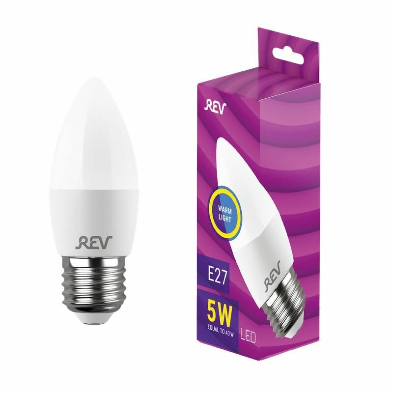 Лампа светодиодная C37 5Вт свеча 2700К тепл  бел  E27 420лм 180 240В REV 32273 3