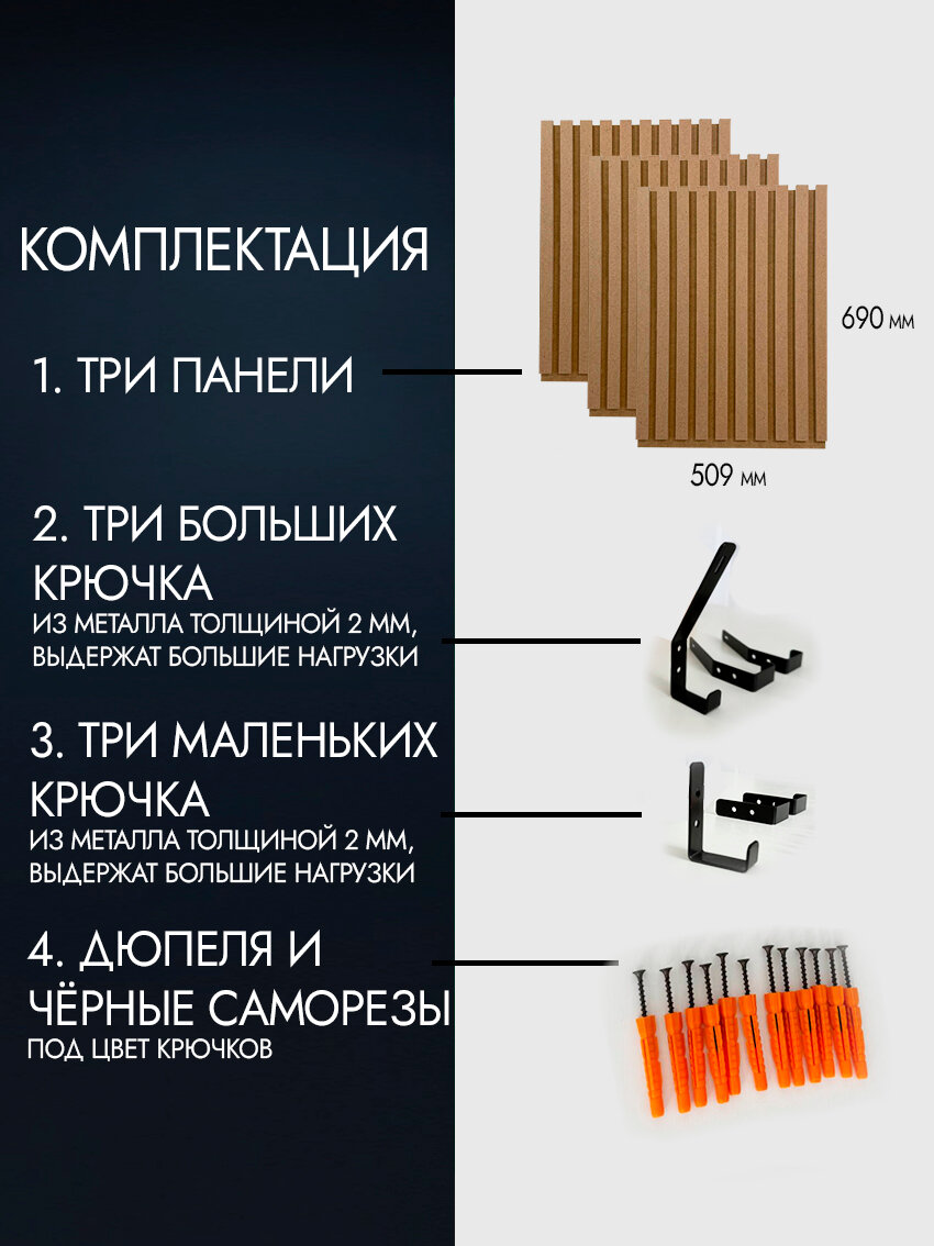 Прихожая настенная реечная ПОД ПОКРАСКУ, Размер 2050х510 мм. — фото 1