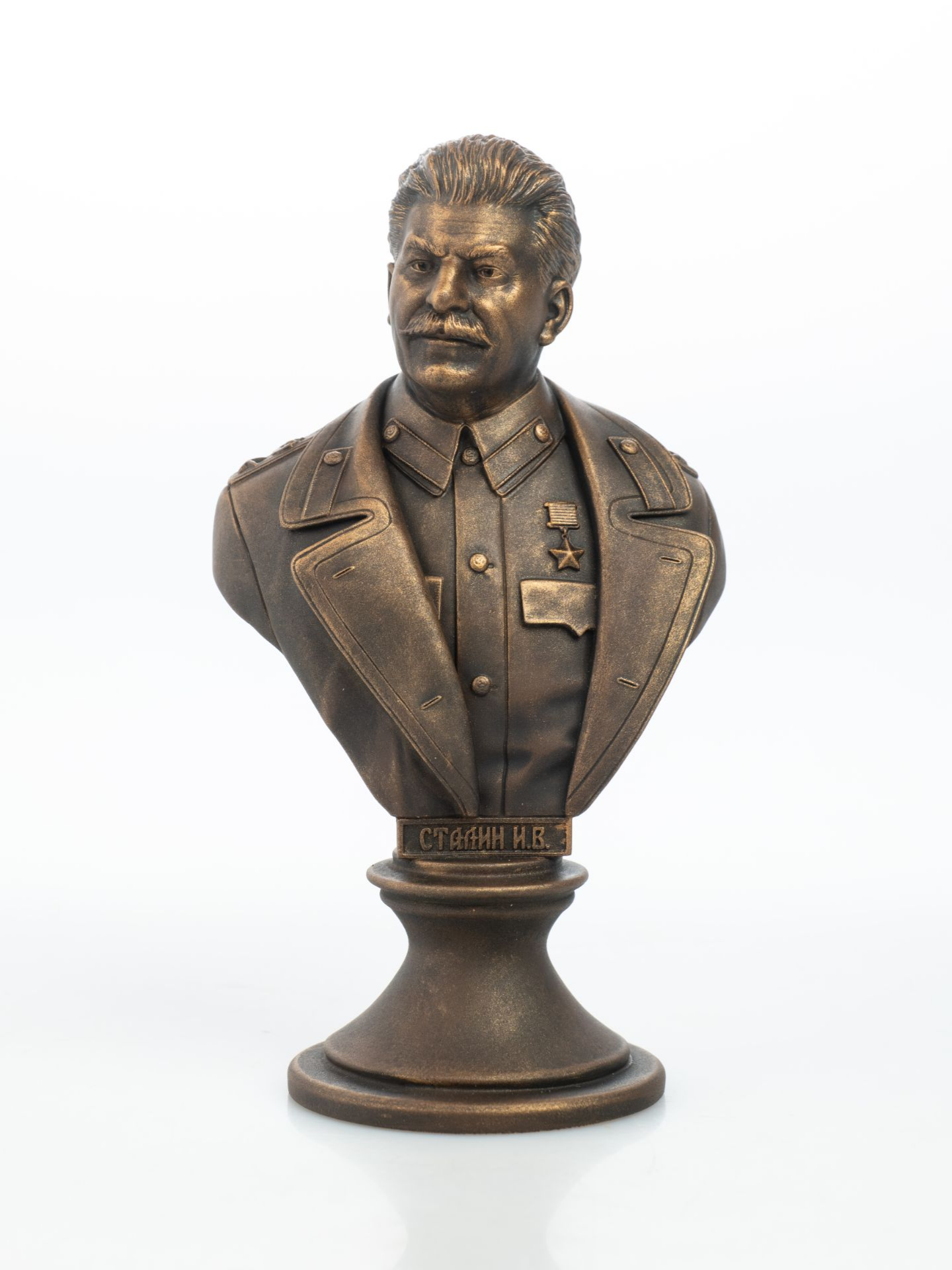Бюст Сталин И. В, литьевой мрамор, высота 15 см, цвет состаренная бронза — фото 1