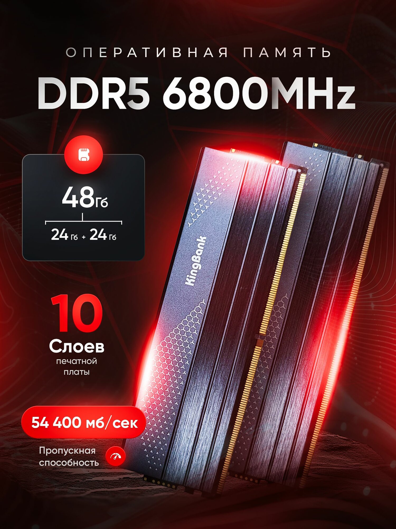 Оперативная память KingBank DDR5 6800MHz 48GB Gray 2x24GB M-Die CL32