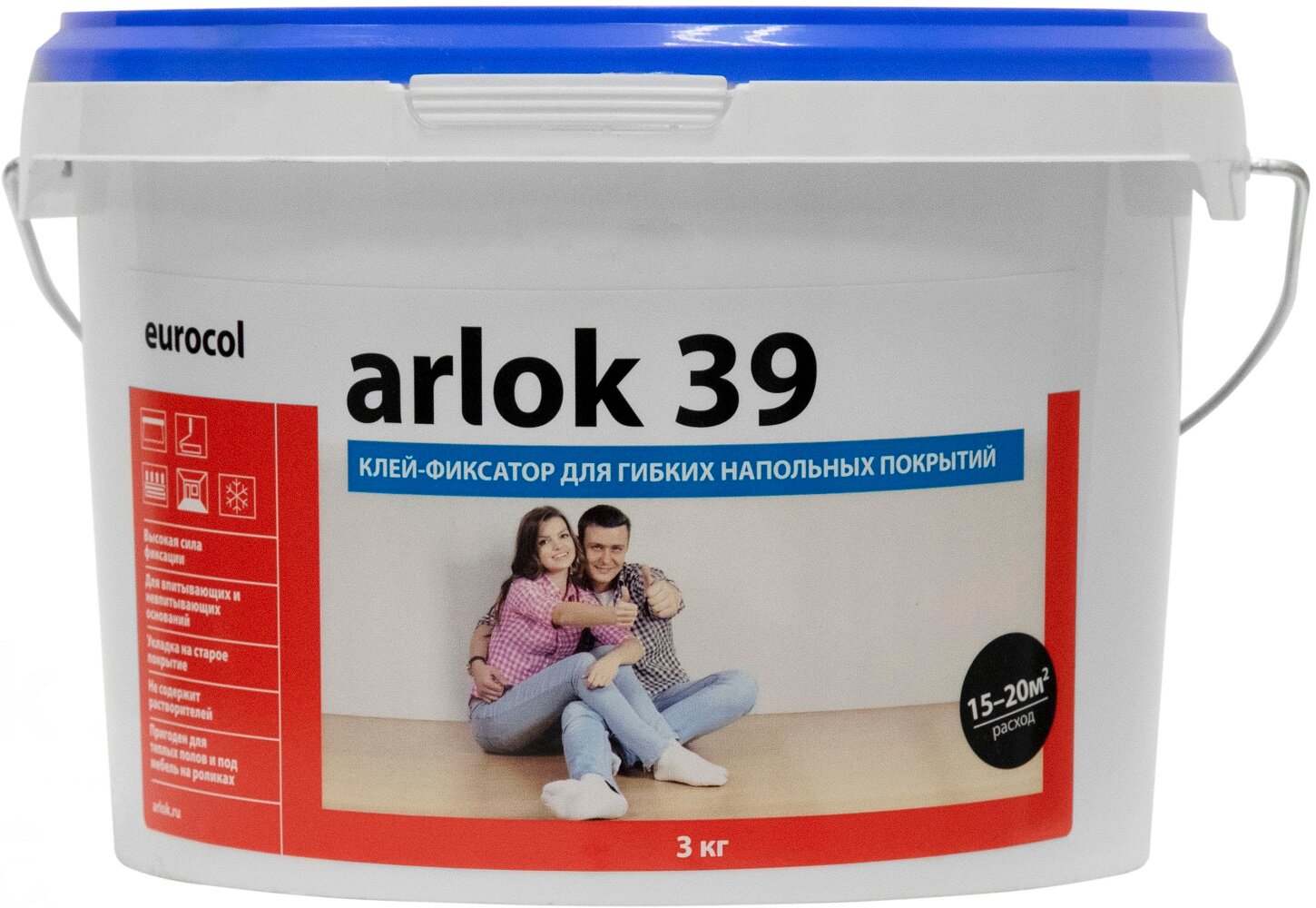 Клей-фиксатор Arlok 39 водно-дисперсионный для виниловых покрытий ковролина линолеума 3 кг