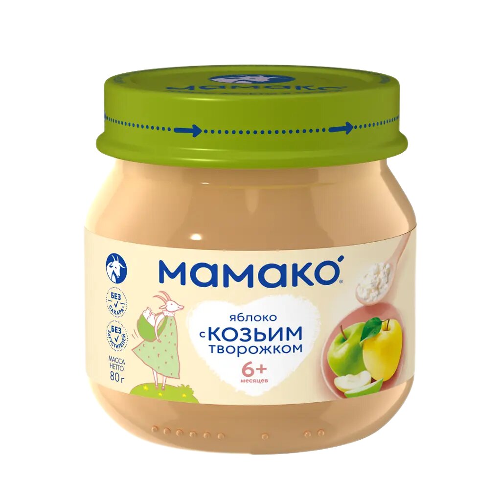 Мамако пюре яблоко и козий творожок 6 мес. 80 г 1 шт