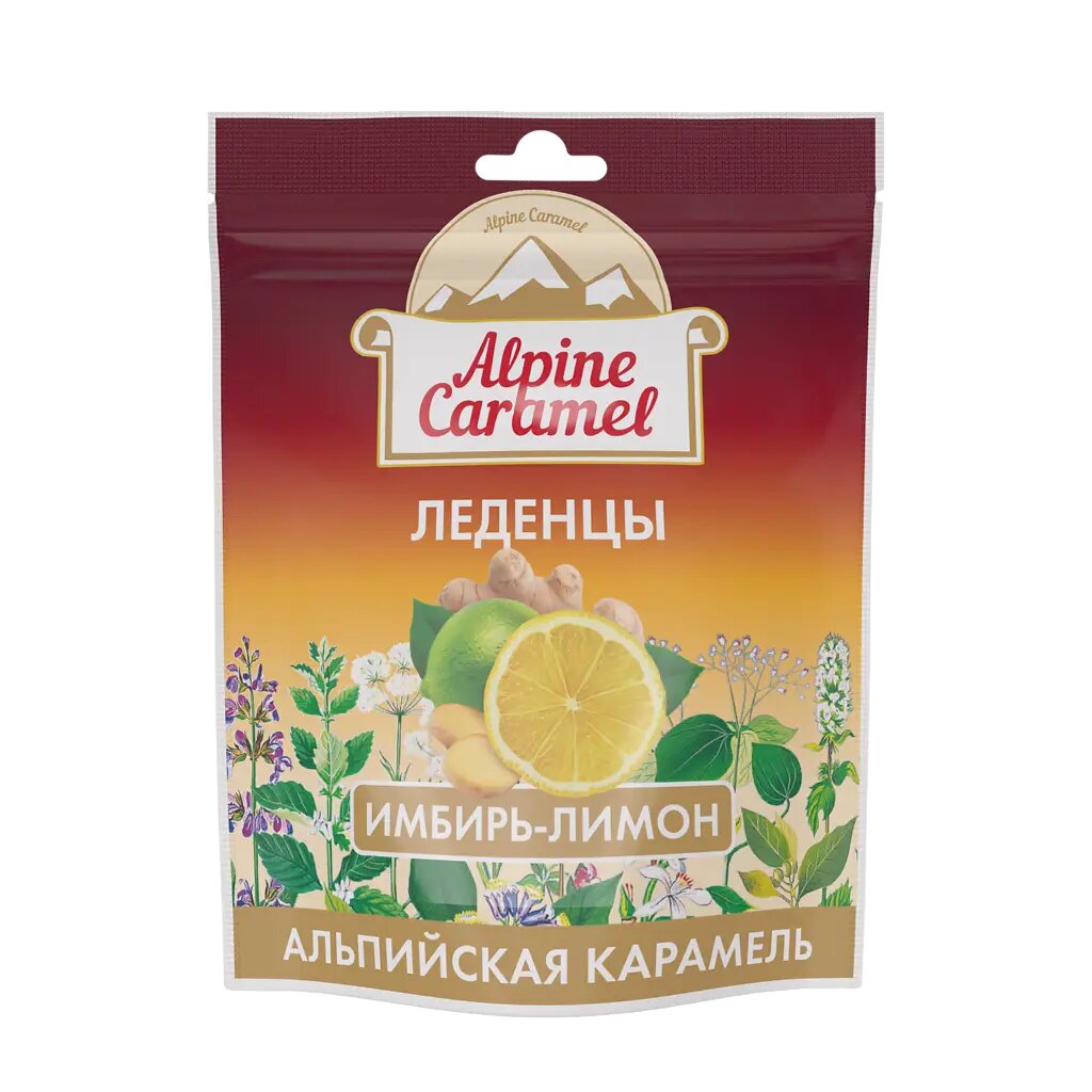 Альпийская Карамель Alpine Caramel Леденцы массой 3,3 г Имбирь-Лимон пакет 75 г 1 уп