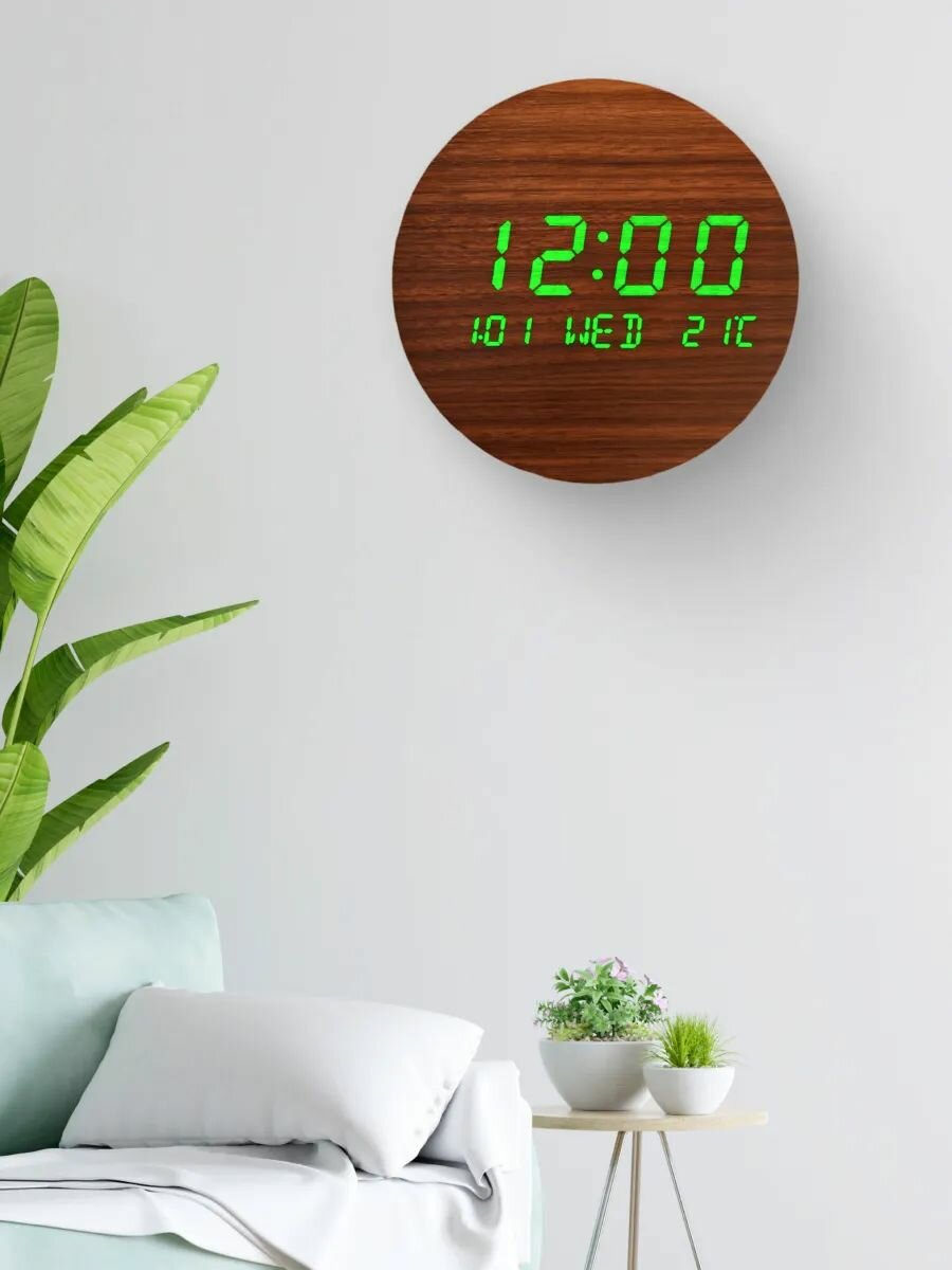 Электронные деревянные настенные часы с LED-дисплеем