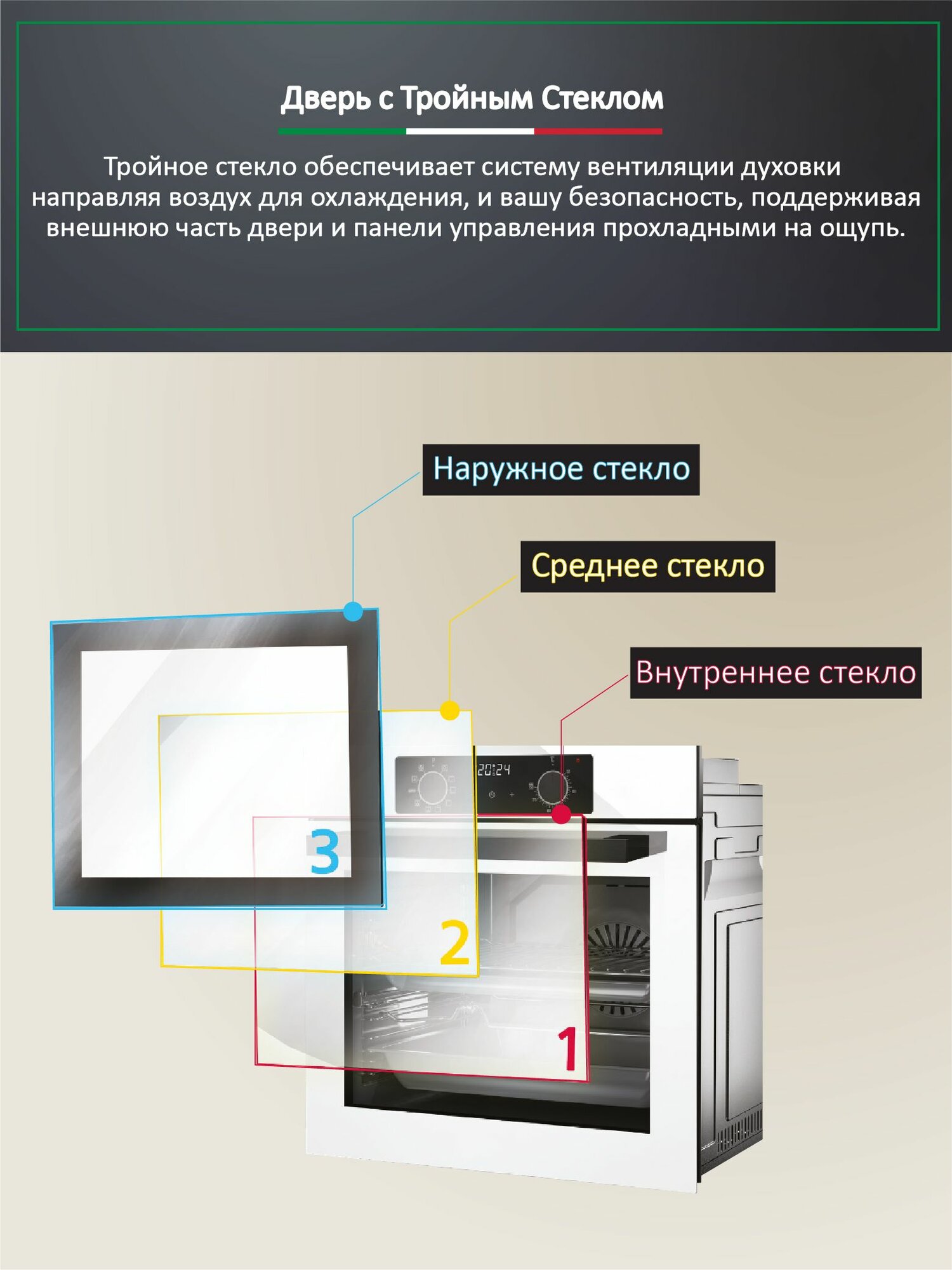 Духовой электрический шкаф Ardo BO18X2 60 см 79 л, конвекция, 8 режимов, 3 съемных стекла, 60 см — фото 1