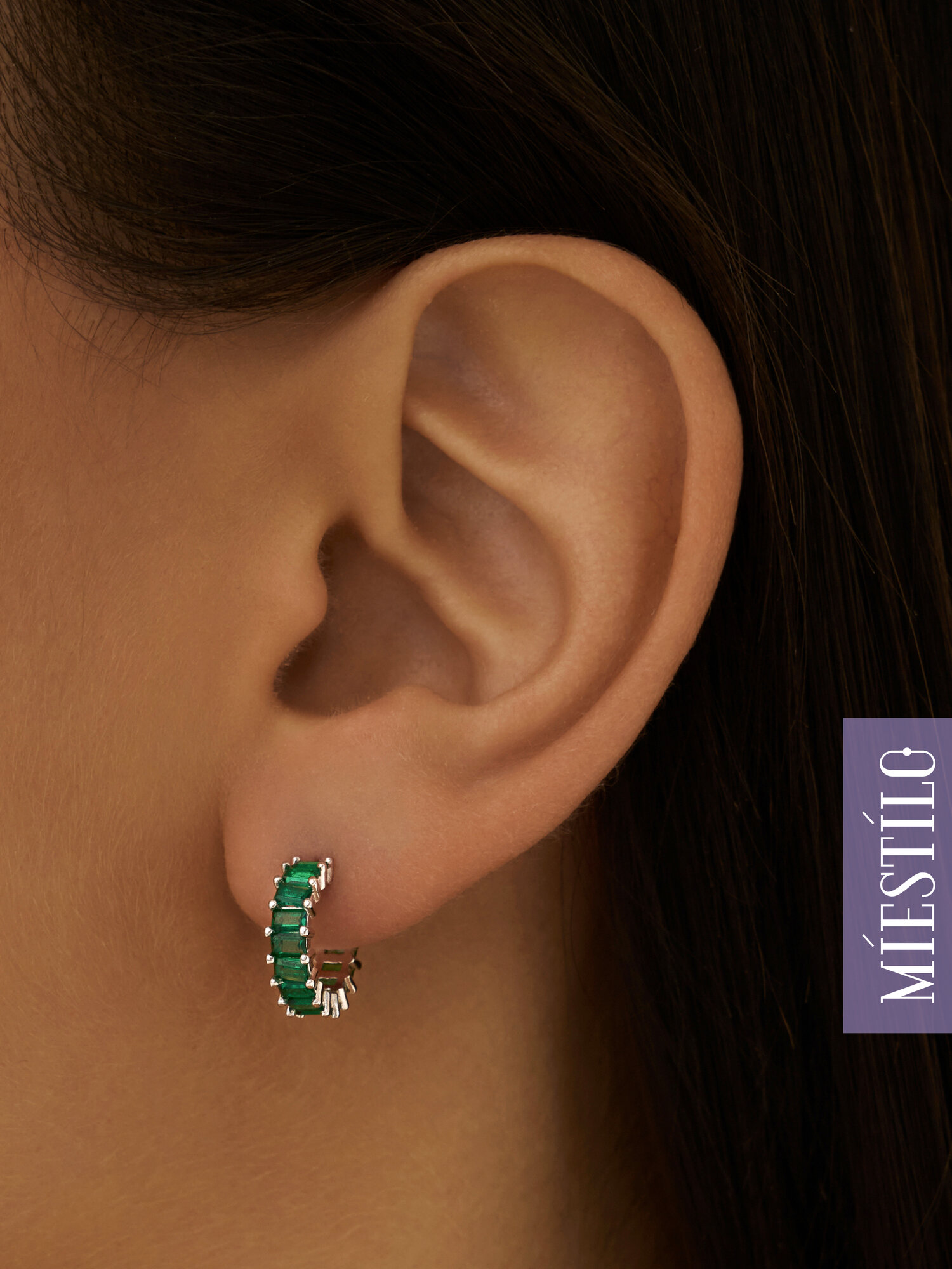 Серьги пусеты MIESTILO, серебро, 925 проба, родирование, фианит, размер 10 мм, , зеленый, серебристый