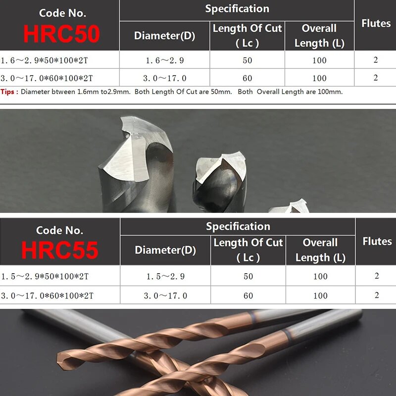 Изображение YZH 100L твердосплавные сверла для металла, HRC55 -100mm, 3.5mm