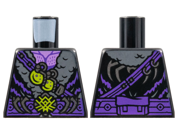 Torso Fur Coat, Dark Bluish Gray Collar, Dark Purple Belt, Lime Buckle and Grenades Pattern, 973pb4245 Black U