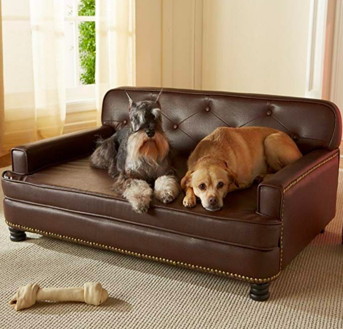 Диван для собаки FUNTIKSTORE "Марк", съемный чехол, экокожа, 108x86x46 см, коричневый