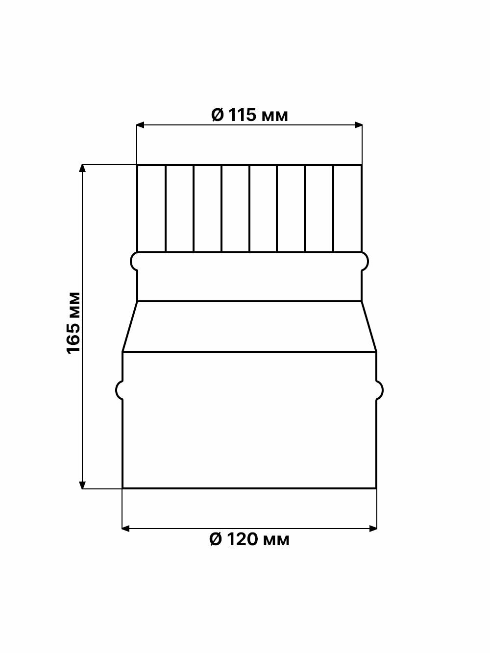 Переходник для дымохода D 120x115 мм из нержавеющей стали AISI 430 толщиной 0.5 мм — фото 1