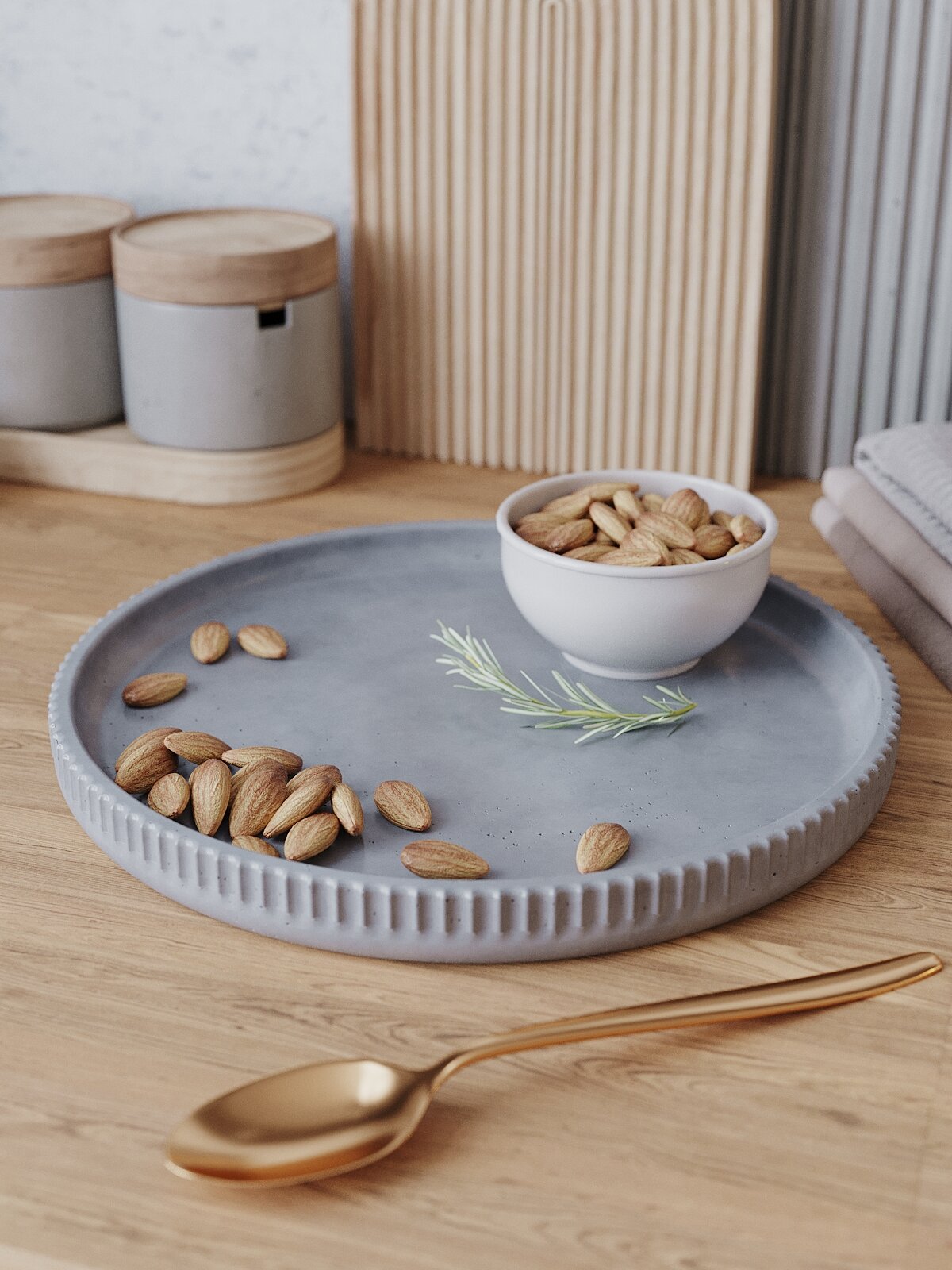 Поднос декоративный кухонный Chloe L, бетон, серый глянцевый