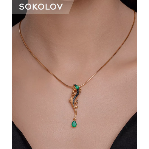 фото Подвеска sokolov, серебро, 925 проба, золочение, фианит, агат, размер 4.6 см., черный