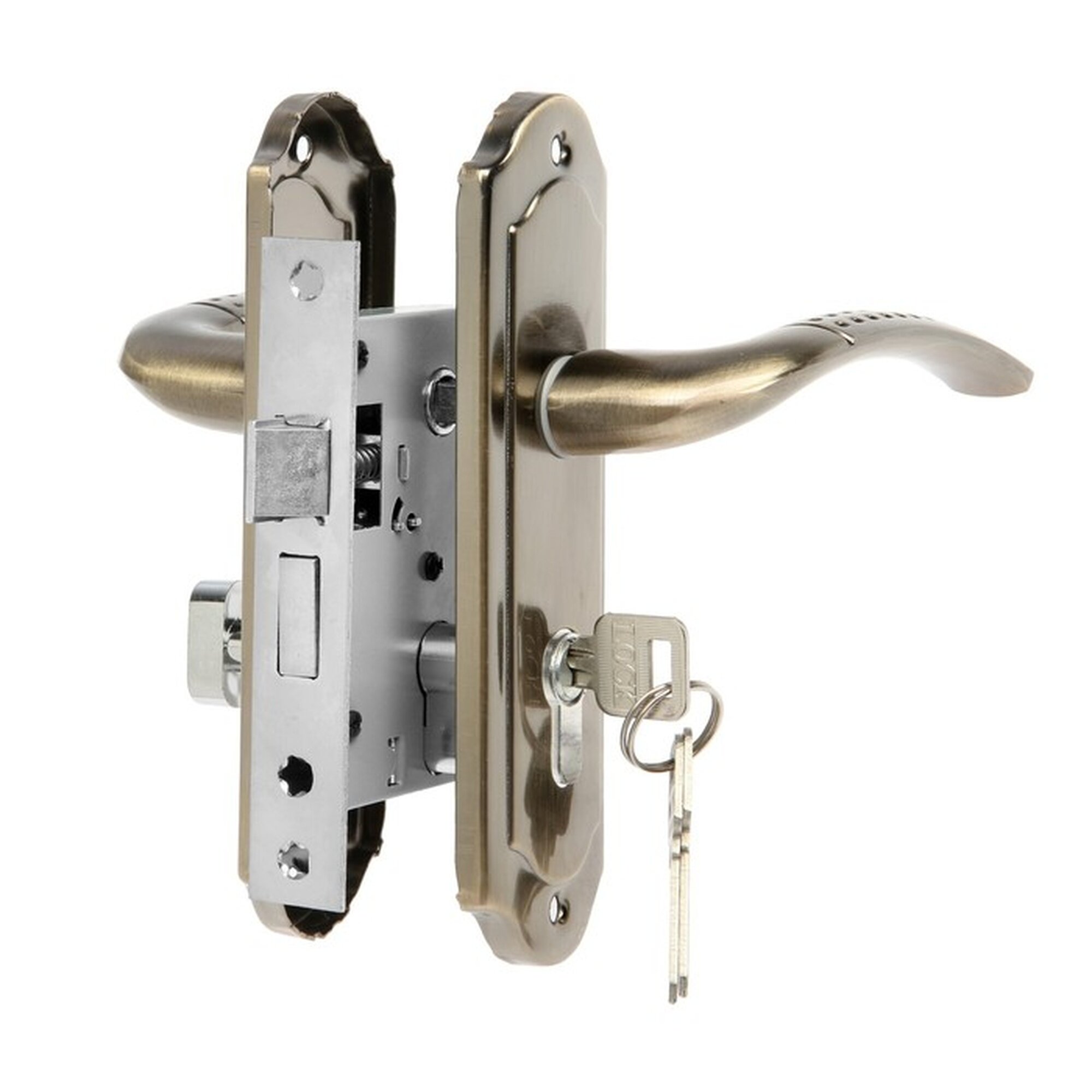 Замок врезной LOCKLAND RD001 с ручкой цилиндровый механизм 3 ключа цвет бронза