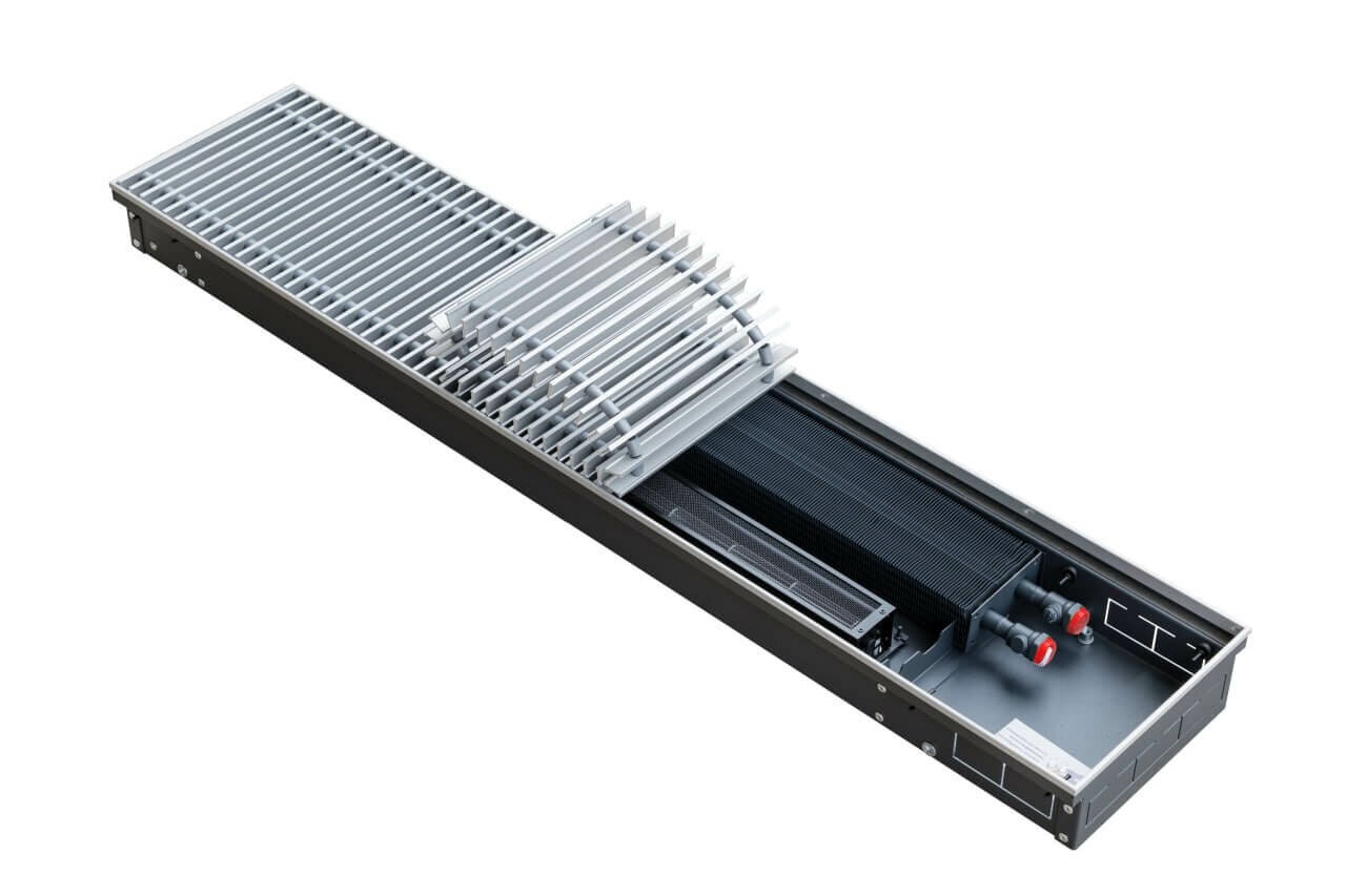 Внутрипольный конвектор Techno Vent KVZV 190-85-0800/24V/С с вентилятором, окантовка цвет серебро, с решеткой /водяной/