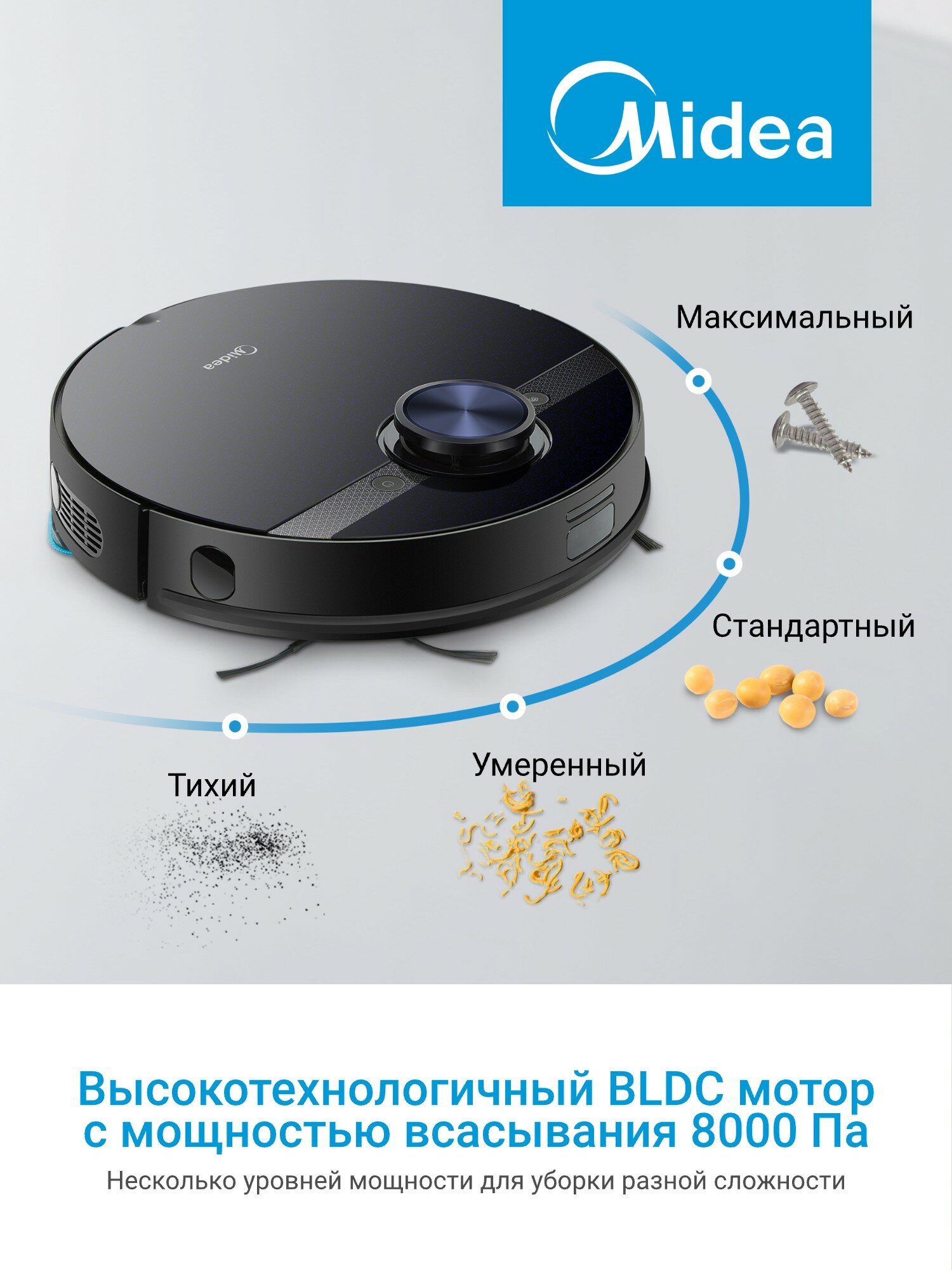 Робот-пылесос с Wi-Fi Midea VCR M7 EVO, LiDAR, сухая и влажная уборка, турбо-щетка, 8000 Па, HEPA-фильтр — фото 1