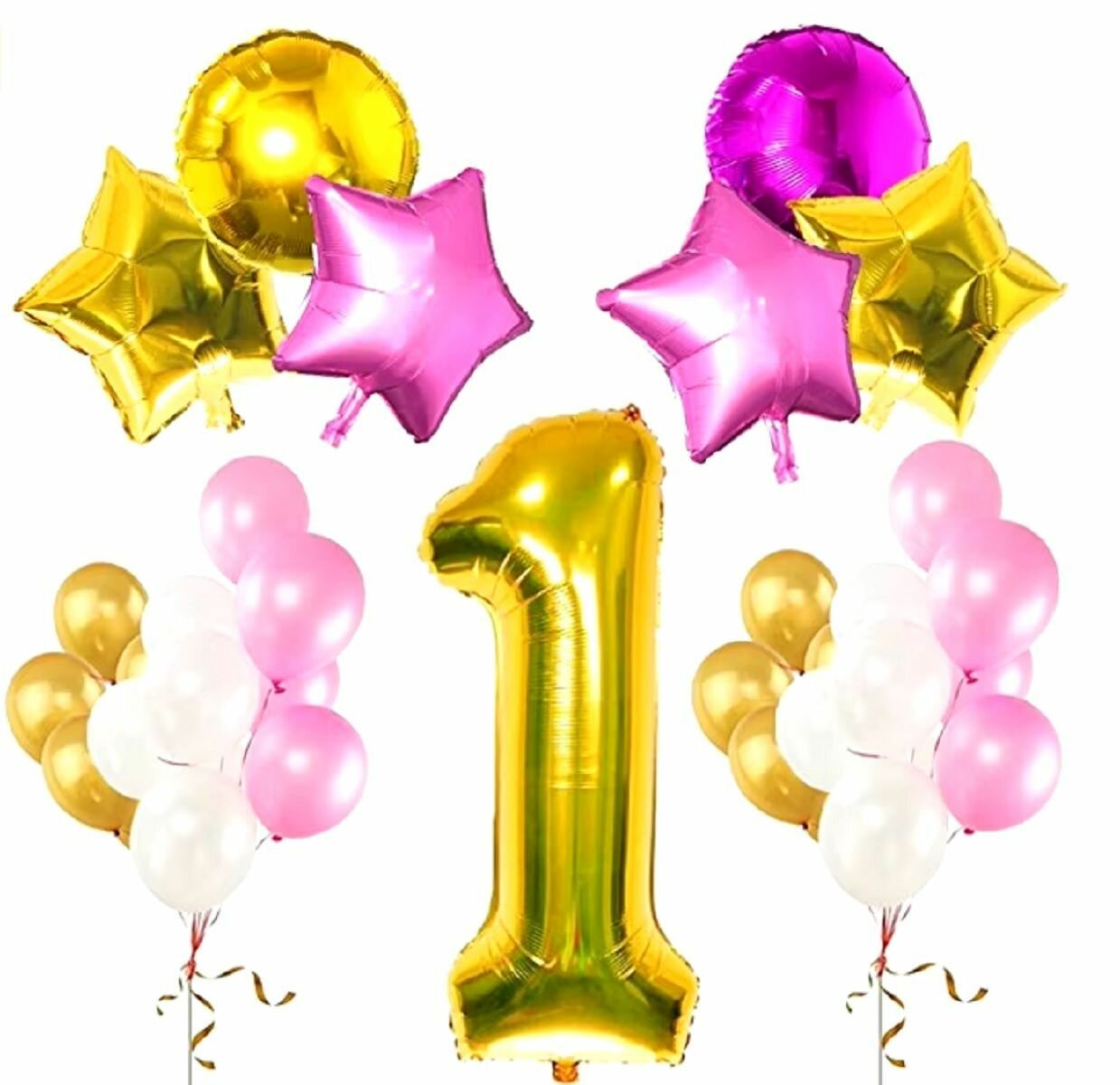 Шар воздушный фольгированный Цифра 1, цвет золотой 42"/106 см (шз1)