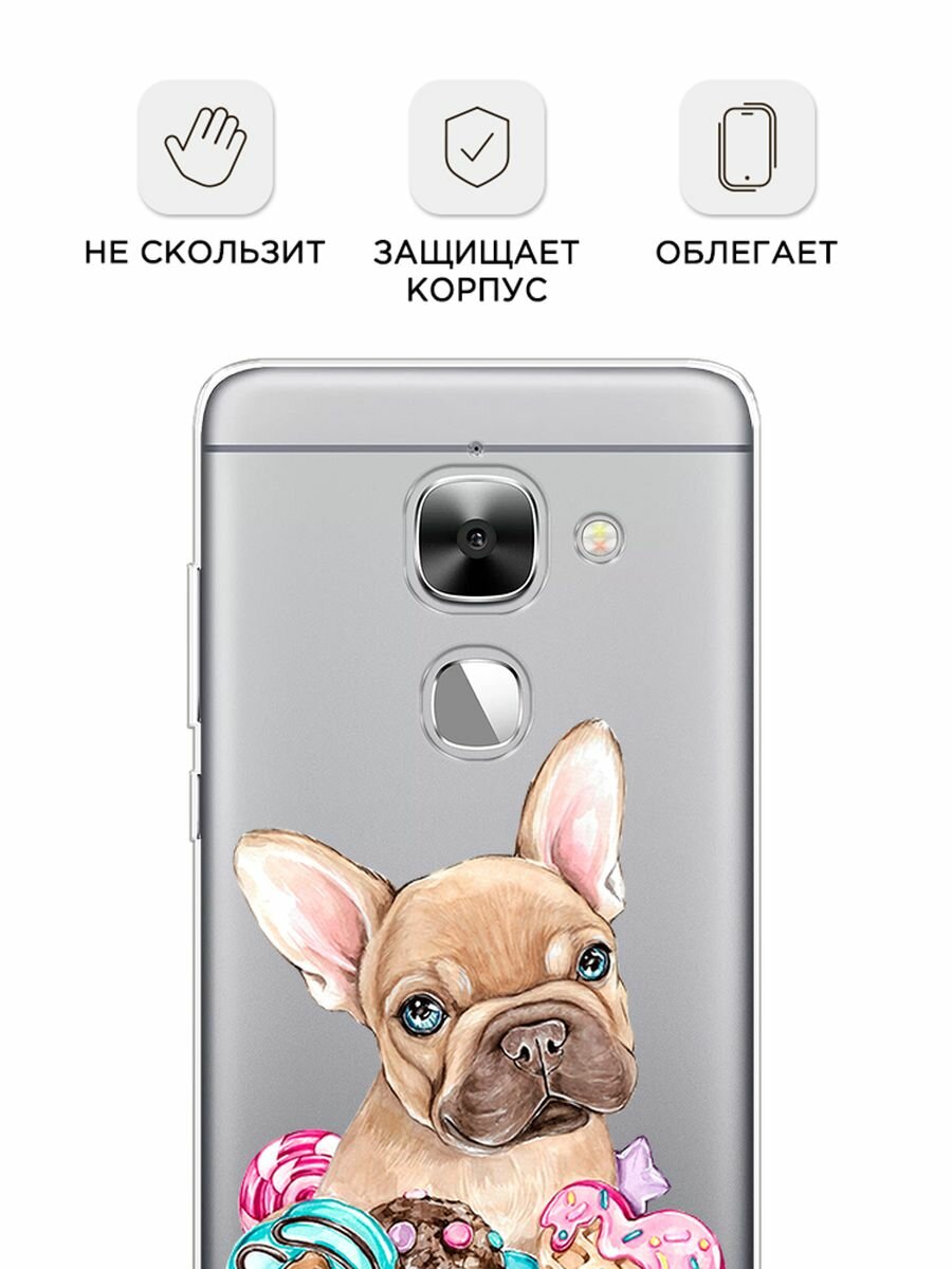 Чехол на LeEco Le 2/2 pro / Лееко Ле 2/2 про с принтом "Бульдог и сладости", прозрачный — фото 1
