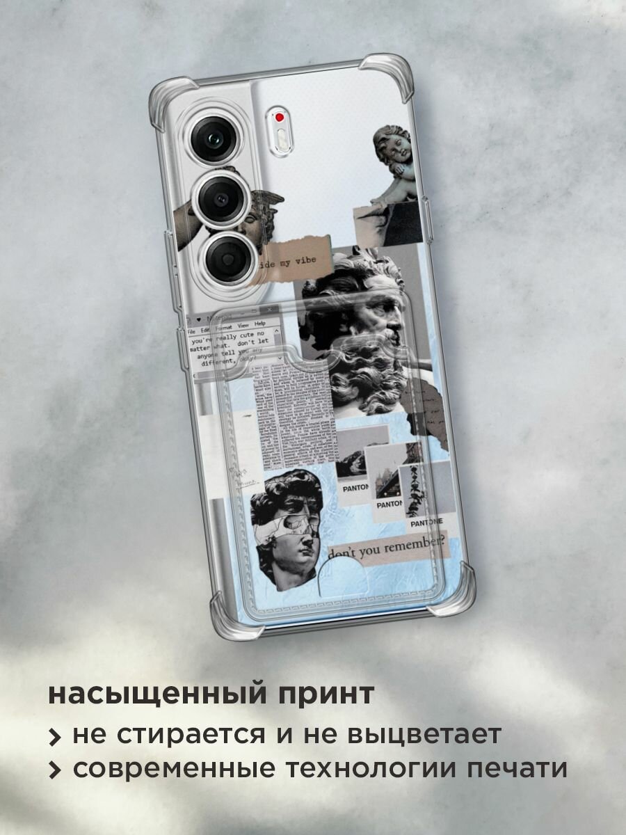 Чехол на Tecno Camon 40 Pro 5G (Текно Камон 40 Про 5G) с картой и принтом "Коллаж греческие скульптуры" — фото 1