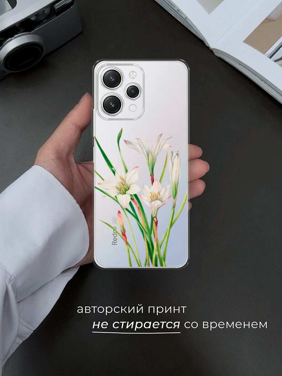Чехол на Xiaomi Redmi 12 5G / Сяоми Редми 12 5G с принтом "White lily", прозрачный — фото 1