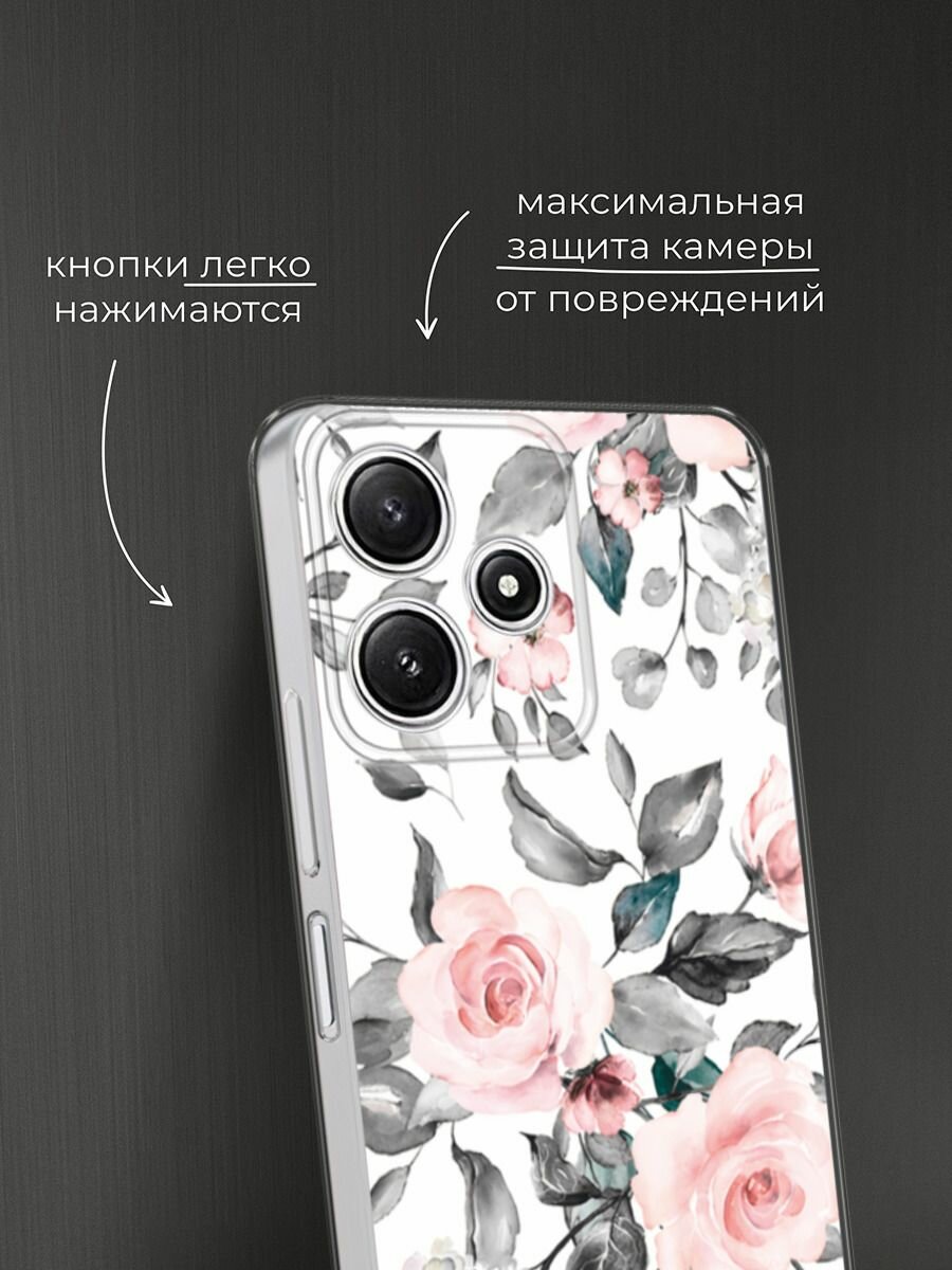 Чехол на Xiaomi Redmi 12 5G / Сяоми Редми 12 5G с принтом "Розы на белом" — фото 1