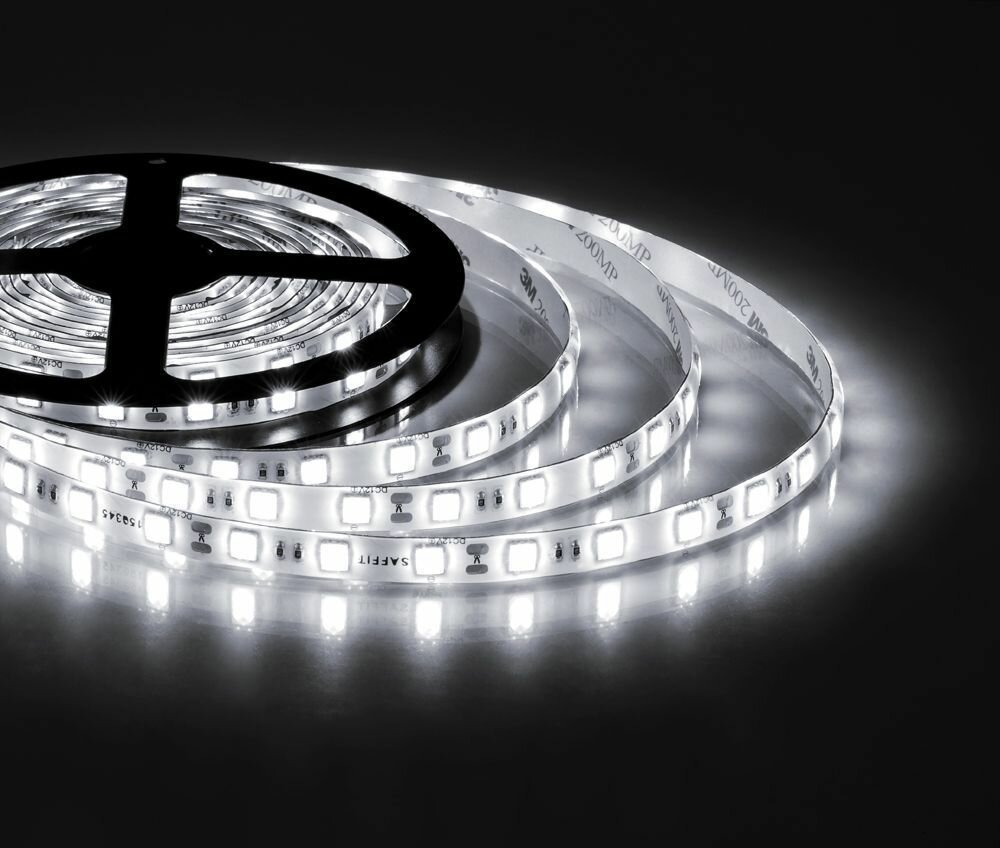 Лента светодиодная 14.4Вт/м 12в 60SMD(5050)/м упак.5м IP65 белый на белом основании SST07-60 55053 Saffit