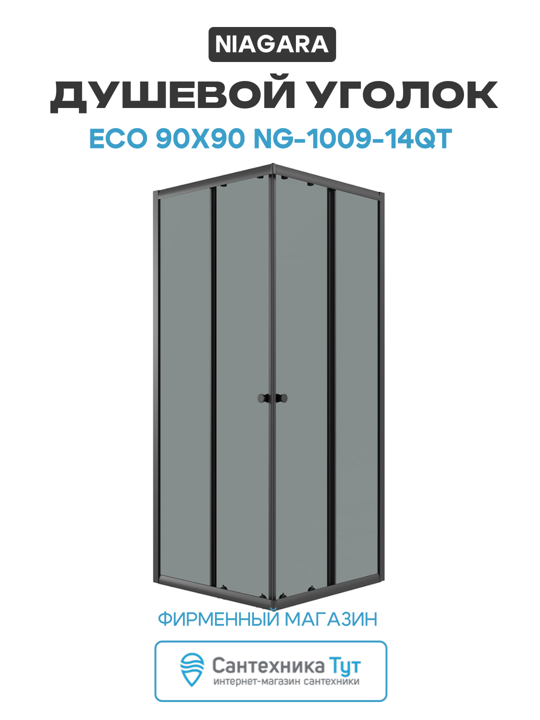 Душевой уголок Niagara Eco 90х90 NG-1009-14QT профиль цвет Черный матовый стекло тонированное