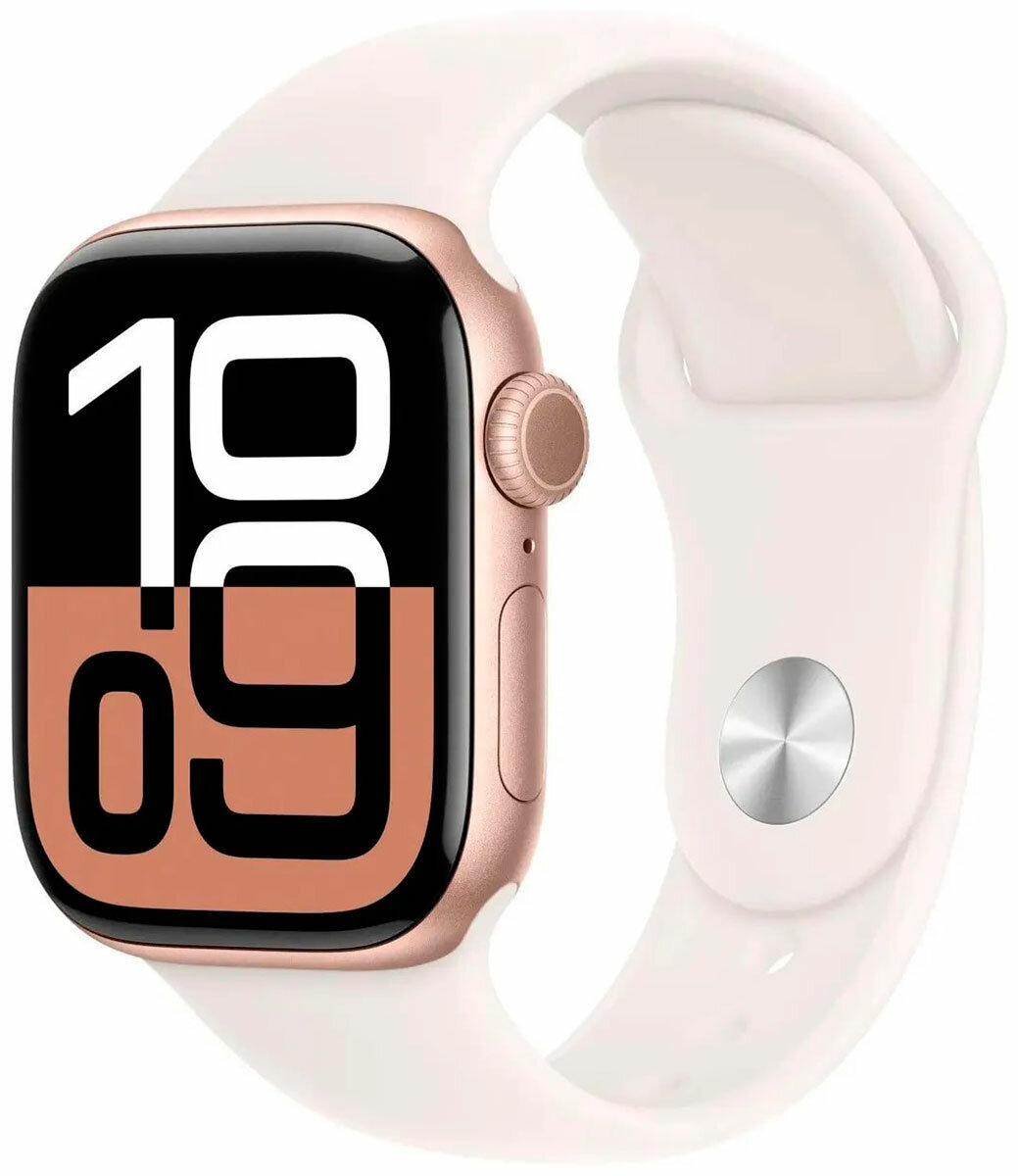 Смарт-часы Apple Watch Series 10 A2997, 42 мм, OLED, розовое золото, Sport Band ремешок, белый M/L (MWWJ3LW/A)