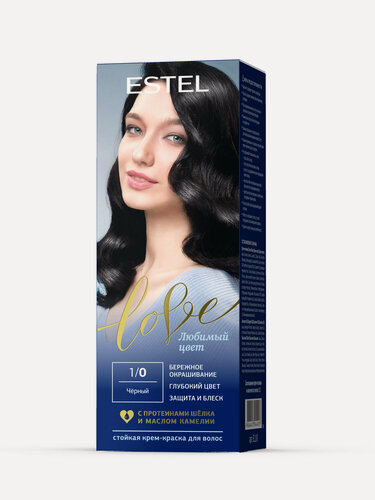 Изображение товара ESTEL Стойкая крем-краска LOVE для закрашивания седины, тон 1/0 Черный, 115 мл
