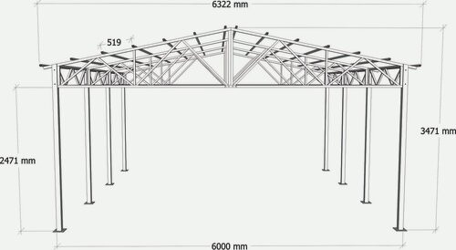 Изображение товара Навес для автомобилей двускатный, сборно-разборный, серый, 6х6 м, без покрытия