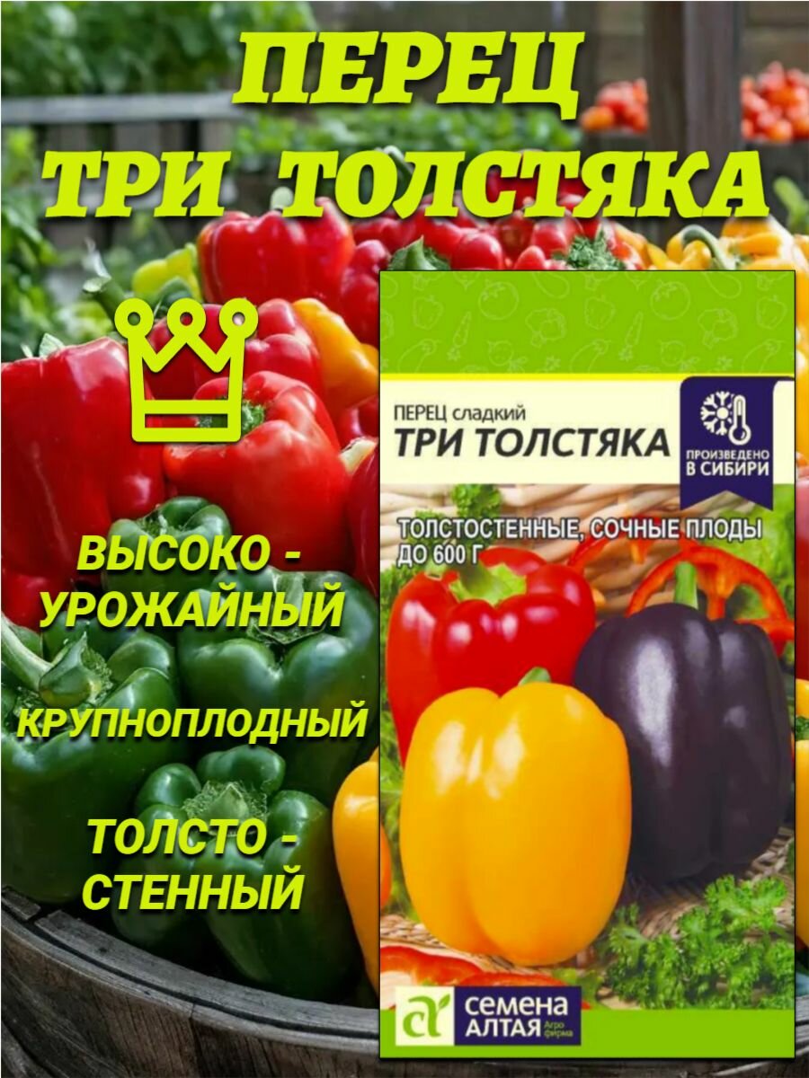 Перец Три Толстяка (15шт). Толстостенные сочные плоды. Семена Алтая