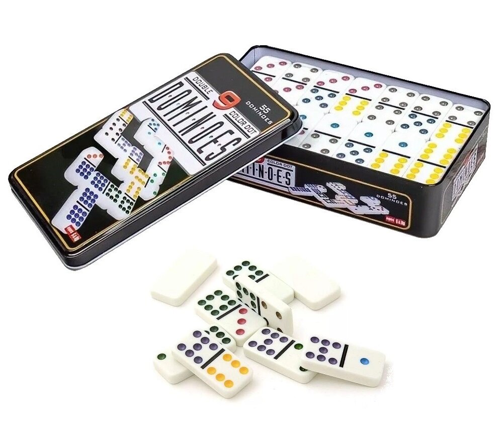 Настольная игра "Домино" Dominoes, в жестяной коробке, 9 точек, 55 доминошек